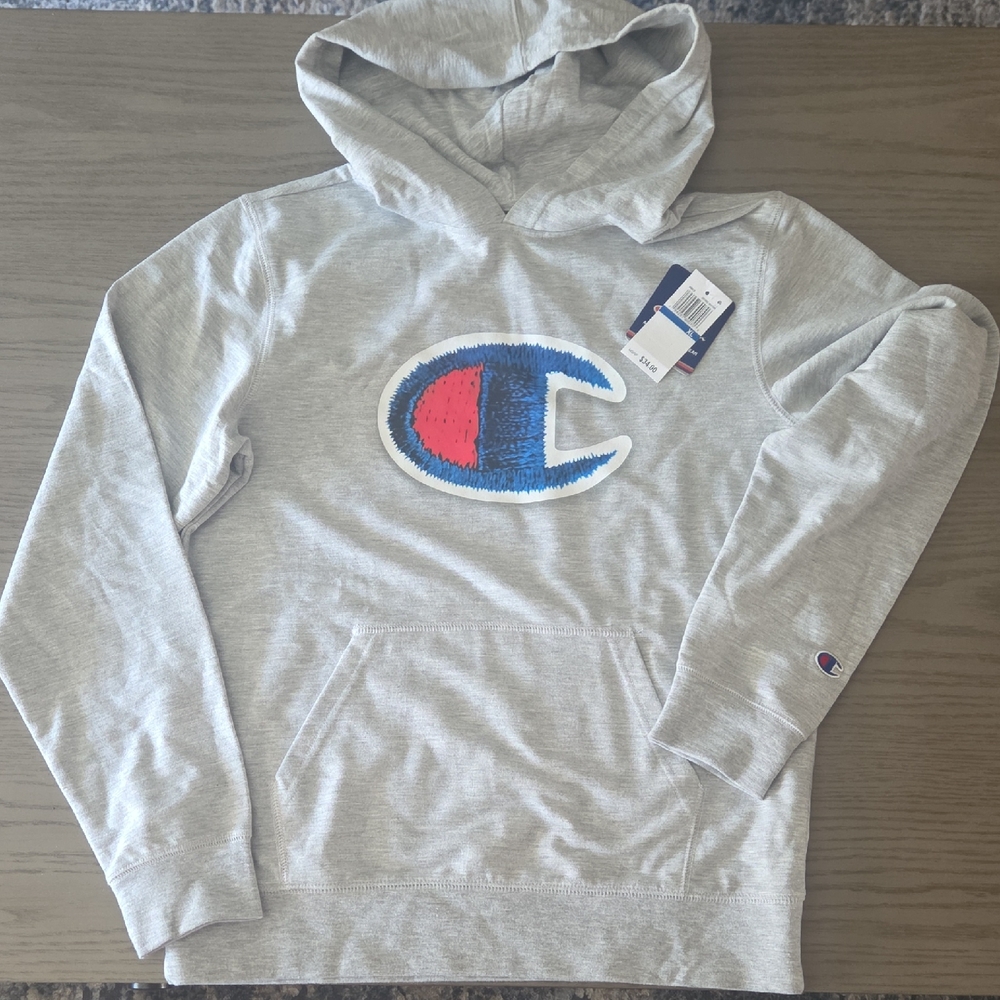 Champion Light Gray Hoodie with Logo